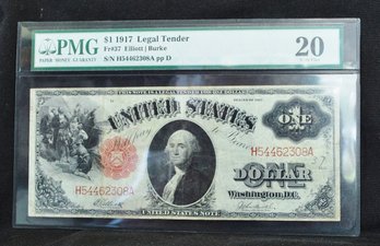 1917  US Large Size Note $1  PMG Graded VF Superb! No Holes Or Tears   (54cdi)
