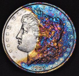 1889  Morgan Silver Dollar BU UNCIRC Rainbow Toning! Chest Feathering  (9opm6)