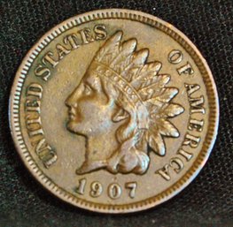 1907 Indian Head Cent FULL LIBERTY Near 4  Diamonds XF SUPER!  (san53)