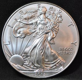 2013 American Silver Eagle Dollar UNCIRC BU In Capsule 1 Oz .999 NICE  (9bcv9)