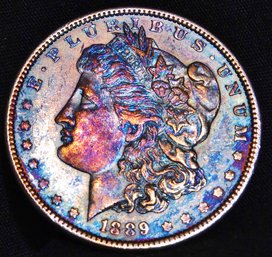 1889 Morgan Silver Dollar Rainbow Toning Super Coin! BU/AU (4can5)