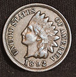1892 Indian Head Cent / Penny Full Liberty & Diamonds  SUPER NICE! XF (alb42)