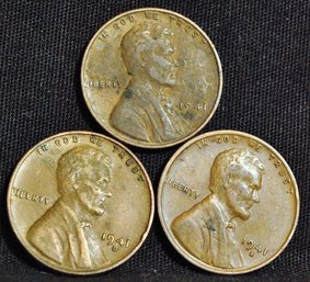 3  Lincoln Wheat Cents 1941  P/S/D   (yur23)