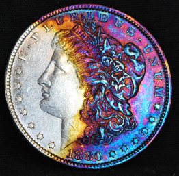 1880 Morgan Silver Dollar XF PLUS Full Chest Feathering! & RAINBOW (2cv8)