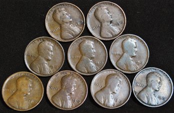 9  Lincoln Cents  1910  (1bc3)