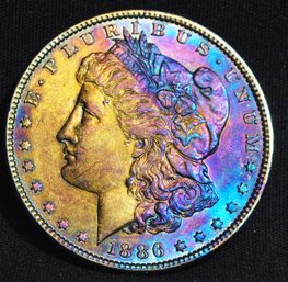 1886  Morgan Silver Dollar SUPER  NICE! RAINBOW TONING  (4gyj4)