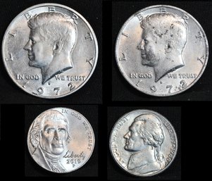 4 US Coins 2 1972 Half Dollars & 2 Jefferson Nickels 1986  & 2019 UNCIRC (ML3cqu9)