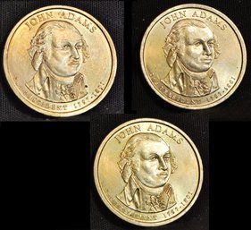 3 John Adams Presidential Dollars  UNCIRC  (ML5ads2)