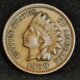 1908 Indian Head Cent FULL LIBERTY 3  Diamonds XF / VF Plus Nice  (3mbc45)