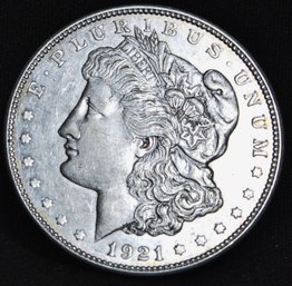 1921-D  Morgan Silver Dollar NICE! UNCIRC / AU (uax78)