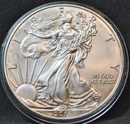 2015 American Silver Eagle Dollar UNCIRC BU In Capsule 1oz .999 NICE  (3xyg8)