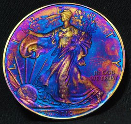 2010  American Silver Eagle Dollar UNCIRC Rainbow Toning! 1oz .999 NICE  (exc54)