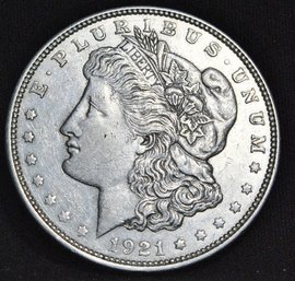 1921-D  Morgan Silver Dollar  AU  Chest Feathering Key Date (sma29)