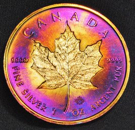 2018  Canada Silver Maple $5 Dollar .9999 1 Oz  BU SUPER Nice! RAINBOW TONING   (2cgm4)