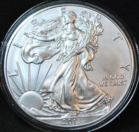 2013 American Silver Eagle Dollar UNCIRC BU In Capsule 1oz .999 NICE  (alb42)