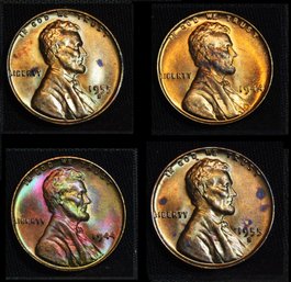 4  Lincoln Wheat Cents BU 1955-S  1944  Superb Natural Rainbow Toning! (swb21)