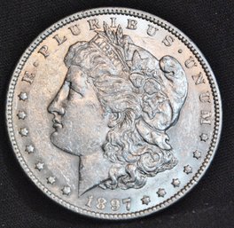 1897 Morgan Silver Dollar AU / BU  Uncirc Full Chest Feathering Good Date (38var)