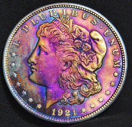 1921 Morgan Silver Dollar Rainbow Toning  XF PLUS!!  (hrm99)