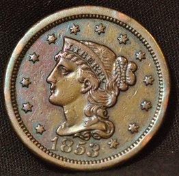 1853 Braided Hair Large Cent  XF Plus! Full Liberty And Curls! NICE COIN!  (7rwa5)