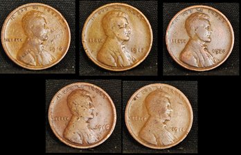 5  EARLY Lincoln Cents  1914  1916  1917  1920  (raf22)