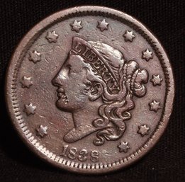 1838  Coronet Large Cent Full Liberty & Curls!  VERY NICE  (qsv82)
