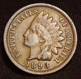 1893 Indian Head Cent  VF  Full Liberty & Some Diamonds   (kap44)