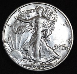 1942-D  Walking Liberty Silver Half Dollar AU / XF Plus!  NICE (hlp39)