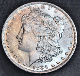 1884-O  Morgan Silver Dollar AU  SUPER  NICE! Full Chest Feathering  (swb21)