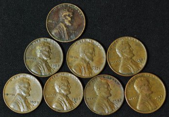 Lot Of 8 1950's Lincoln Wheat Cents Mostly 'D' Mints (ge75)