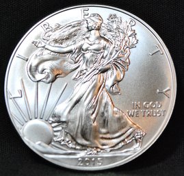 2015  American Silver Eagle Dollar UNCIRC BU In Capsule 1oz .999 NICE  (apc4)
