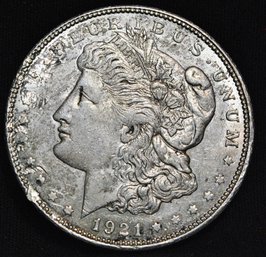 1921  Morgan Silver Dollar AU / BU But Has Rim Damage  (cfm5)