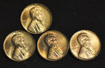Lot Of 4  1951-S  Lincoln Cents Pennies BU Red Brilliant Uncirc Superb Proof-like (wpy99)
