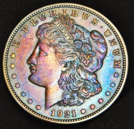 1921   Morgan Silver Dollar BU / AU Full Chest Feathering! & RAINBOW (fer27)