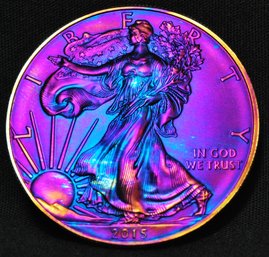2015  American Silver Eagle Dollar UNCIRC Rainbow Toning! 1oz .999 NICE  (xve29)