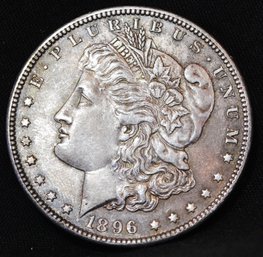 1896 Morgan Silver Dollar UNCIRC Good Date Nice Toning! FULL CHEST FEATHERING  (5goa4)