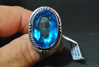 Beautiful Blue Topaz Cabachon Ring German Silver Setting Size 8