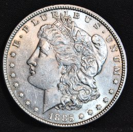 1885 Morgan Silver Dollar AU / BU  Uncirc Full Chest Feathering  (20cab7)