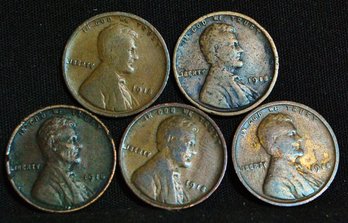 5  1918  Lincoln Cents Pennies EARLY DATE! Nice Lot (c)