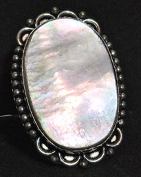 Beautiful MOTHER OF PEARL Cabachon Ring German Silver Setting Size 8