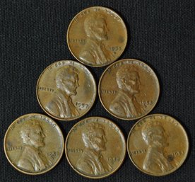 6  Lincoln Wheat Cents 1950's Mostly 'D' Mints  (pacx3)