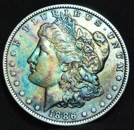 1886 Morgan Silver Dollar XF  Rainbow Toning!  (sw51)