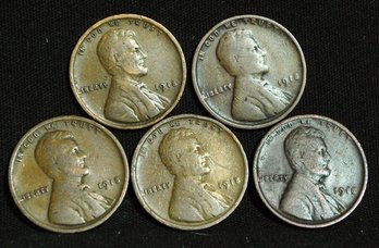 5  1918-P  Lincoln Cents Pennies EARLY DATE! Nice Lot (F)