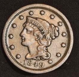1849 Braided Hair Large Cent XF  SUPER NICE!  (4gyj4)