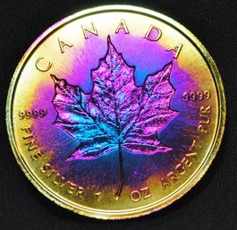2018 Canada Silver Maple $5 UNCIRC BU 1oz .9999 Silver NICE RAINBOW TONING!  (ulh2)