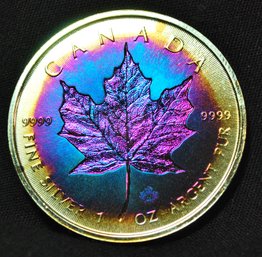2018 Canada Silver Maple $5 UNCIRC BU 1oz .9999 Silver NICE RAINBOW TONING!  (5mtg3)