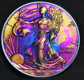 2016 American Silver Eagle Dollar UNCIRC BU In Capsule 1oz .999 NICE Rainbow Toning!  (27swa3)