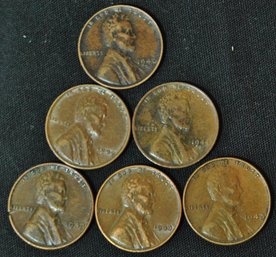 6  Lincoln Wheat Cents 1940's P/S/D  NICE!  (7das9)