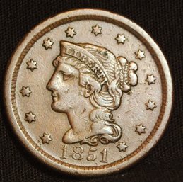 1851 Braided Hair Large Cent XF  SUPER NICE!  (1fab5)