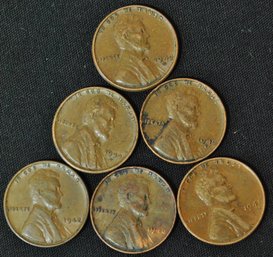6  Lincoln Wheat Cents 1940's P/D  NICE!  (dd65)