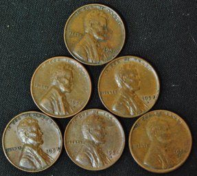 6  Lincoln Wheat Cents 1950's Mostly 'D' Mints  NICE!  (3cpu2)